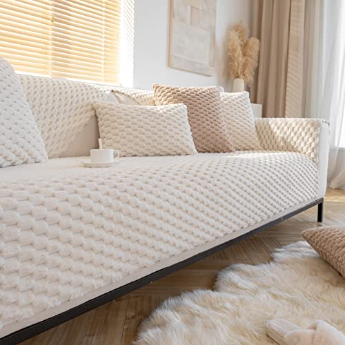 TUCVZVO Samt Sofabezug Sofaschoner rutschfest 1 2 3 4 Sitzer,L Form Sofaüberwurf,Sofa Überzug Ecksofa Pets Dog Couch Überzug Sofaschoner rutschfest Hund Katze,Weiß,1 pc 110x210cm von TUCVZVO