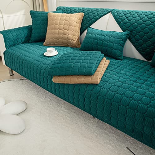 TUCVZVO Sofaschoner rutschfest 1 2 3 4 Sitzer Weicher Couchbezug L Form, Anti-Rutsch Sofaüberwurf, Sofahusse Sofa Überzug Ecksofa, Sofaschoner Für Hunde,Dark Green,1 pc 90x90cm von TUCVZVO
