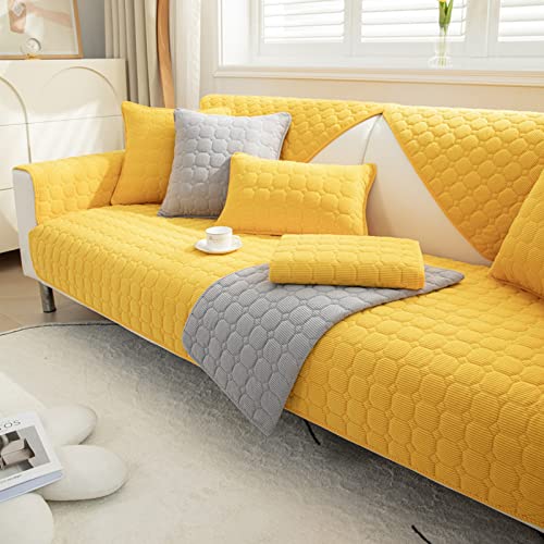 TUCVZVO Sofaschoner rutschfest 1 2 3 4 Sitzer Weicher Couchbezug L Form, Anti-Rutsch Sofaüberwurf, Sofahusse Sofa Überzug Ecksofa, Sofaschoner Für Hunde,Gelb,1 pc 70x180cm von TUCVZVO