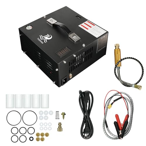 TUDIVING-4500Psi 300Bar Tragbarer PCP-Luftkompressor, Hochdruck-Autopumpe mit 12-V-Netzteil,Eingebauter Konverter/Auto StopTauchkompressor für Tauchflasche/PCP-Luftgewehr 220V von TUDIVING