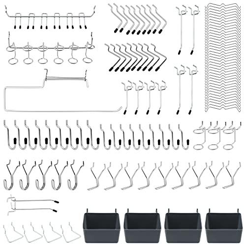 113 Stück Stecktafel-Regal-Set, Stecktafel-Haken, Zubehör, Stecktafel-Haken-Sortiment mit Stecktafel-Behältern, Steckschlössern, zum Organisieren verschiedener Werkzeuge von TUDOU