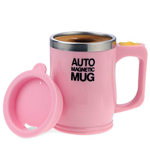 Elektrischer selbstrührender Kaffeebecher aus Edelstahl, automatische magnetische Tasse, Lebensmittelqualität, selbstmischende Tasse Kaffeetasse ( Pink, 400 ml ) von TUDOU