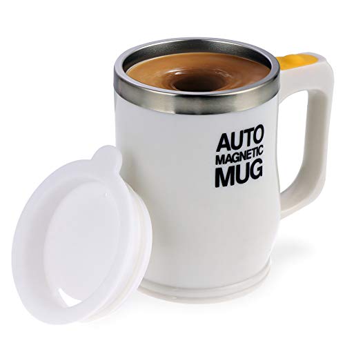 Elektrischer selbstrührender Kaffeebecher aus Edelstahl, automatische magnetische Tasse, Lebensmittelqualität, selbstmischende Tasse Kaffeetasse (Weiß, 400 ml ) von TUDOU