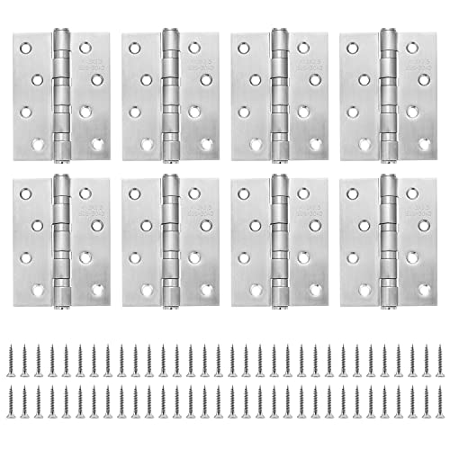 SHEENO 8 Stück 10,2 cm Edelstahl-Türscharnier, Türscharnierbeschläge, 4-Wege-Stahlkugelscharniere, kugelgelagerte Türscharniere mit Schrauben, Dicke 2,5 mm, Silber von TUDOU