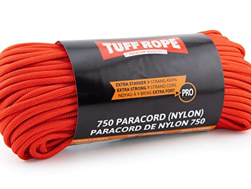 TUFF ROPE® PRO Paracord 750 (Nylon) Extra Starkes Paracord Seil mit 9 Kernsträngen 350KG Bruchlast (Rot) von TUFF ROPE