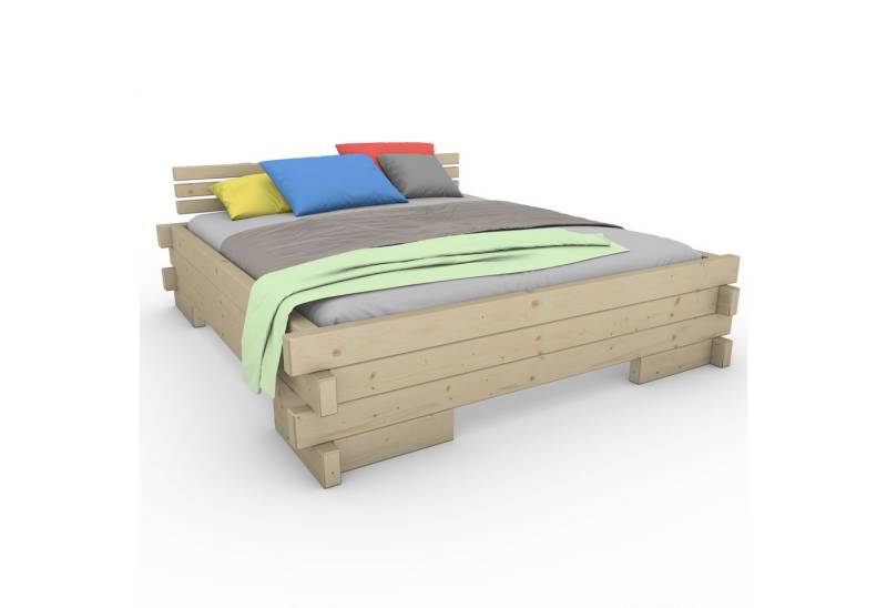 TUGA-Holztech Massivholzbett Balkenbett 120 x 220 cm Holz Massivholzbett Fichtenbett mit Überstand, Breite 80 90 100 120 140 160 180 200 Länge 200 220 von TUGA-Holztech