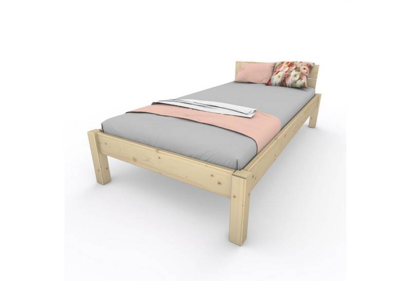 TUGA-Holztech Massivholzbett Pfostenbett "metallarm" Fichte Holzbett "Daybett" 80 x 200cm 38cm, Breite 80 90 100 120 140 160 180 200 Länge 190 200 210 220 H=38/48/58 von TUGA-Holztech