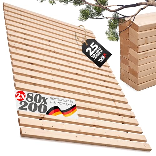 TUGA - Holztech Rollrost Lattenrost Made in Germany 29mm Aufbauhöhe 0-500kg Größe 160 x 200 cm (80x200 2Stück) von TUGA - Holztech