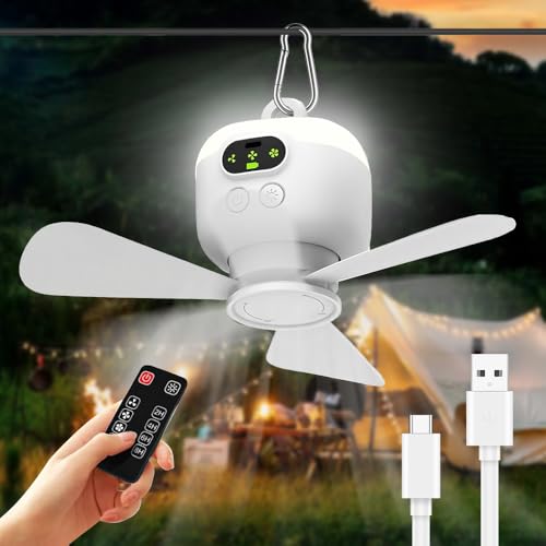 Deckenventilator mit Beleuchtung Camping, Aufladbar Deckenventilator mit Licht und Fernbedienung, USB, Timer, Kleiner Deckenventilator mit Akku Camping für Outdoor Außenbereich, Pavillon Terrasse Deckenventilator mit Beleuchtung Camping, Aufladbar Deckenventilator mit Licht und Fernbedienung, USB, Timer, Kleiner Deckenventilator mit Akku Camping für Outdoor Außenbereich, Pavillon Terrasse von TUIBEIDAMAI