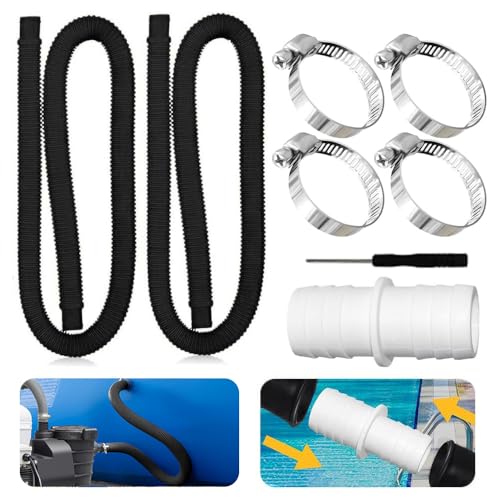 Poolschlauch 32mm für Poolpumpen,2 Stück Schlauch pool 150cm mit 4 Stück Sicherungsclip Und 1 Stück schlauchverbinder, Schwimmbadschlauch 32mm,Für Filterpumpe und Schwimmbad (Schwarz) von TUIBEIDAMAI