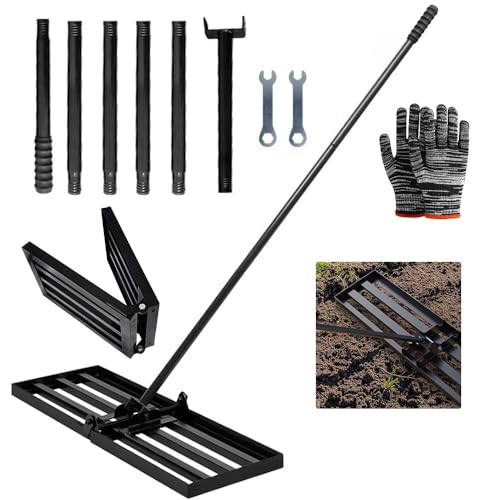 Rasen Nivellierungsrechen mit Stiel 190cm, Faltbar Lawn Leveling Rake 76 x 25cm, Rasenrechen Nivellierrechen, Rasen Rakel, Nivellieren Rasenplanierrechen Rasen für Hof, Garten, Golfplatz von TUIBEIDAMAI