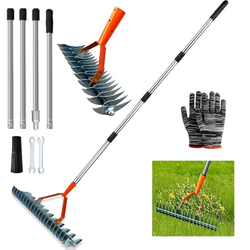 Vertikutierer Rechen mit Stiel 170cm, Abnehmbar, Verstellbarer Handvertikutierer, Metall Schneidrechen Garten, Vertikutierrechen, Vertikutierer Rechen, Vertikutierharke für Garten, Hof, Rasen von TUIBEIDAMAI