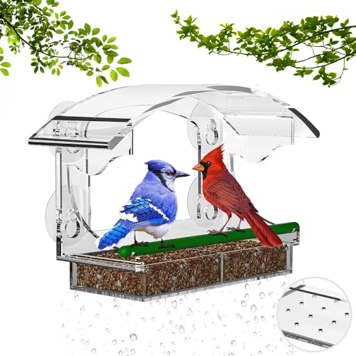 Vogelfutterhaus Fenster Saugnäpfe,Vogelfutterspender Fenster,Vogelhaus Fensterbrett mit Abnehmbar Futterspender,Transparente Fenster Vogelfutter,Durchsichtiges Vogelhaus Fenster,Futterhaus Fenster von TUIBEIDAMAI