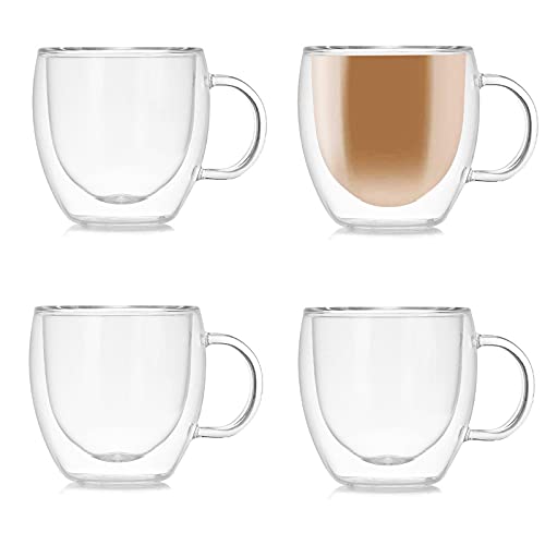 TUIHJA 4er Set doppelwandige Kaffeetassen mit Griff, doppelwandige Glasbecher für Espresso, Latte, Cappuccino (150 ml) von TUIHJA