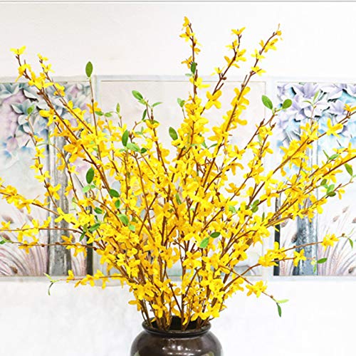 TUIHJA Künstliche Forsythie-Blumen, 4 Stück, künstliche gelbe Jasminstiele, künstliche Forsythienzweige mit Blättern für drinnen und draußen, Hochzeit, Heimbüro-Dekoration von TUIHJA