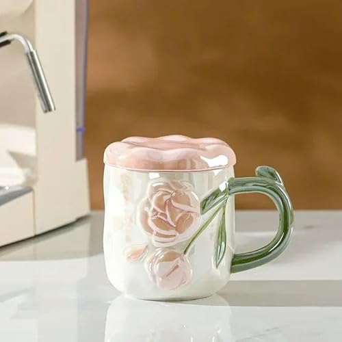 Keramiktasse Relief Rose Blume Kaffee Milch Tasse Teetasse Ins Stil Handbemaltes Design Paar Mädchen Romantische Trinkbecher Geschenk von TUITA