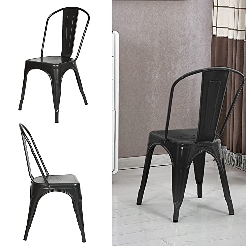 4 Esszimmerstühle aus Metall, industrielle Stühle ohne Armlehnen, robust und stapelbar, Metallgestell, geeignet für den Innen- und Außenbereich, belastbar bis 200 kg/440 lbs (Schwarz B) von TUITUI