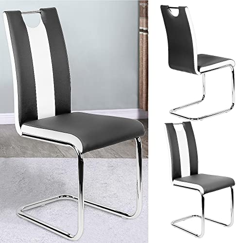 TUITUI 2 Esszimmerstühle aus Kunstleder, Esszimmerstühle in Zickzack-Form, mit gepolstertem Sitz und hoher Rückenlehne 50 cm, bequemer Wohnzimmerstuhl, modern (schwarz-weiß) von TUITUI