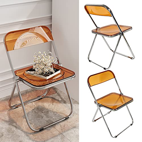TUITUI Set von 2 klappbaren Esszimmerstühlen aus Acryl und Metall, transparente Esszimmerstühle, Stühle aus Kunststoff außen oder innen, moderner und anspruchsvoller Gartenstuhl (Gelb-2 Stück) von TUITUI