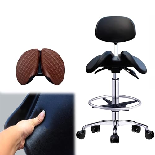 TUJOBA Sattelhocker Dentalbüro Rolling Chair mit Kissenpad, Im Rückenlehre Ergonomische Sattelhocker Verstellbare Höhe, Schwarzmassagestuhl mit Geteiltem Sitz Im Sitz (Size : 54-74cm (21.3-29.1in)) von TUJOBA