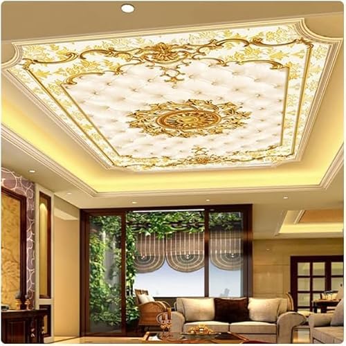 Benutzerdefinierte Fototapete Europäischen Stil Goldmuster Deckengemälde Hotel Restaurant Wohnzimmer Luxus Tapete*200cmx140cm(78,7x55,1inch) von TUJU