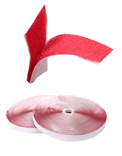 TUKA 25m x 20mm Klettband selbstklebend (25 meter Flauschband & 25m Hakenband), 20mm breit Klebender Klettverschluss, Langfristig Extra Stark Haftkraft Flausch & Haken, Rot TKB5008 red von TUKA-i-AKUT
