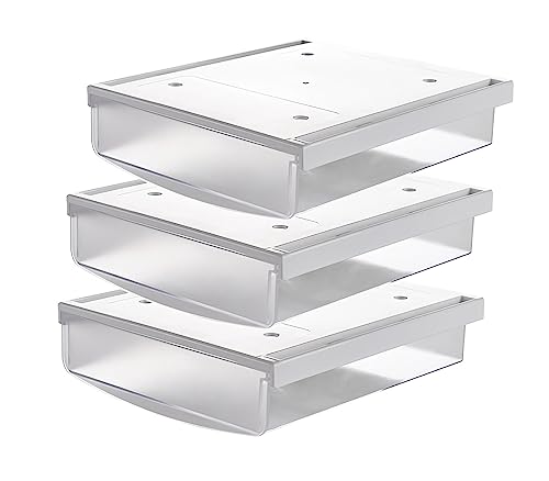 TUKA 3X 3,5L Unterschreibtisch-Schubladen 24x21x8cm, Selbstklebende Schubladen, Versteckte Unterbauschublade Aufbewahrungsbox unter Schreibtisch, Utensilien Stiftebox Matte Transparent 3er TKD8606 von TUKA-i-AKUT