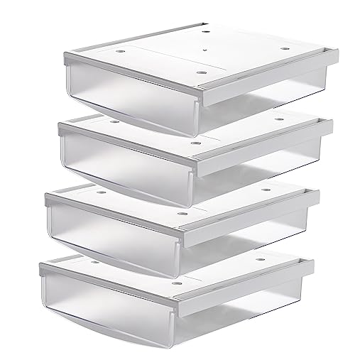 TUKA 4X 1,7L Unterschreibtisch-Schubladen 21x18x5,4cm, Selbstklebende Schubladen, Versteckte Unterbauschublade Aufbewahrungsbox unter Schreibtisch, Utensilien Stiftebox Matte Transparent 4er TKD8608 von TUKA-i-AKUT