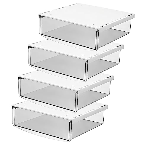 TUKA 4X 1,7L Unterschreibtisch-Schubladen 21x18x5,4cm, Selbstklebende Schubladen, Versteckte Unterbauschublade Aufbewahrungsbox unter Schreibtisch, Utensilien Stiftebox Transparent 4er Set TKD8607 von TUKA-i-AKUT