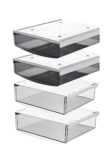 TUKA 4X 1,7L Unterschreibtisch-Schubladen 21x18x5,4cm, Selbstklebende Schubladen, Versteckte Unterbauschublade unter Schreibtisch, Utensilien Stiftebox 4er Set in Schwarz + Transparent TKD8607 von TUKA-i-AKUT