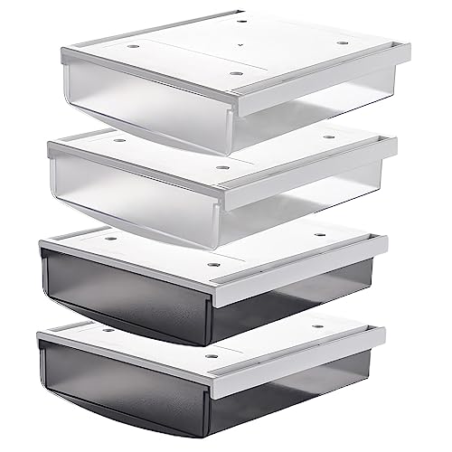 TUKA 4X 3,5L Unterschreibtisch-Schubladen 24x21x8cm, Selbstklebende Schubladen, Versteckte Unterbauschublade unter Schreibtisch, Utensilien Stiftebox 4er Set in Matte Schwarz + Transparent TKD8606 TUKA 4X 3,5L Unterschreibtisch-Schubladen 24x21x8cm, Selbstklebende Schubladen, Versteckte Unterbauschublade unter Schreibtisch, Utensilien Stiftebox 4er Set in Matte Schwarz + Transparent TKD8606 von TUKA-i-AKUT