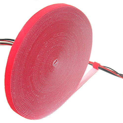 TUKA Klett kabelbinder 25M x 20mm, Frei zuschneidbar Robust Lösbar Wiederverwendbar, Kabelbinder Klettband Kabelmanager Klett Rolle für Anordnen Befestigen Management Kabeln, Rot TKB5014 red von TUKA-i-AKUT