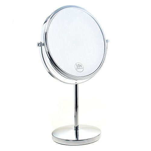 TUKA Standspiegel 10 fach Vergrößerung, 8 inch Kosmetikspiegel 360° drehbar. Verchromten Schminkspiegel Rasierspiegel Tischspiegel Badzimmerspiegel, Doppelseitig: Normal+ 10x Vergrößerung, TKD3108-10x von TUKA-i-AKUT