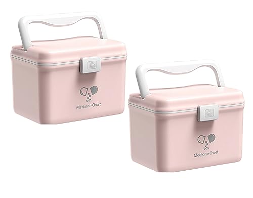 TUKA-i-AKUT 2x 4,8L Medizinbox Zweilagig Portable mit Tragegriff, Medikamentenbox Hausapotheke Box Erste-Hilfe-Box Aufbewahrungsbox Tragbar, Medizinkoffer Multifunktional Outdoor Home, TKD6402 Pink von TUKA-i-AKUT