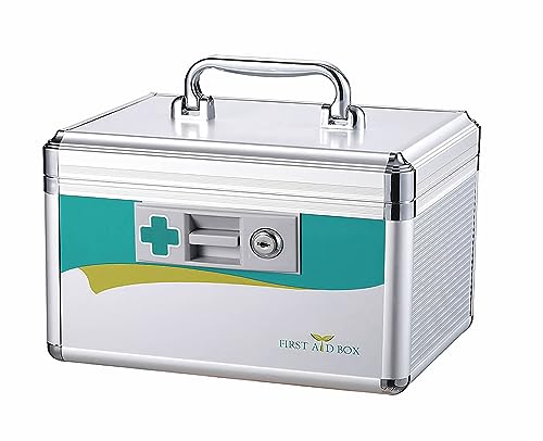 TUKA-i-AKUT 2X 7,6L Alu Medizinkoffer Abschließbar, Portable Erste Hilfe Koffer, Aluminiumlegierung Arzneimittel Aufbewahrungsbox mit Tragegriff, Kindersicher Medikamentenkoffer 26x18x17cm, TKD6400-S von TUKA-i-AKUT