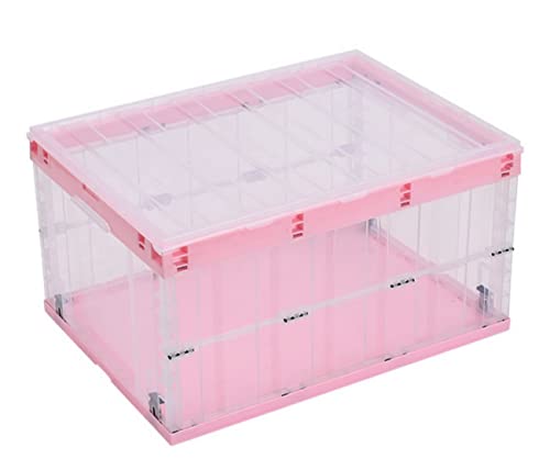 TUKA-i-AKUT 2x Faltbare Aufbewahrungsboxen mit Deckel, Stapelbar Faltbar, Stabile Stapelkisten mit Handgriff, Stapelbehälter Organizer Faltboxen Stapelboxen Durchsichtig, 2x 55L TKD8640 Pink von TUKA-i-AKUT