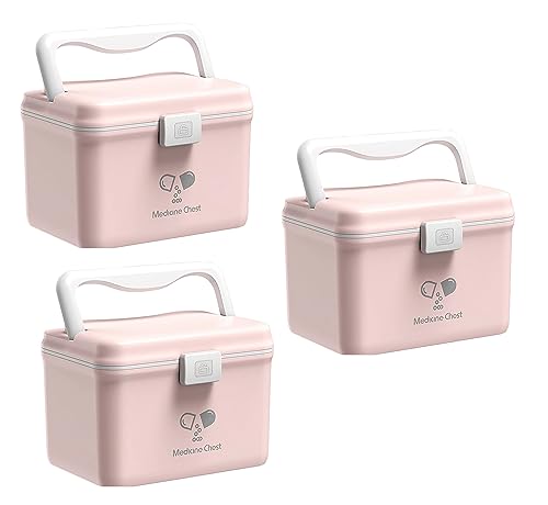 TUKA-i-AKUT 3x 4,8L Medizinbox Zweilagig Portable mit Tragegriff, Medikamentenbox Hausapotheke Box Erste-Hilfe-Box Aufbewahrungsbox Tragbar, Medizinkoffer Multifunktional Outdoor Home, TKD6402 Pink von TUKA-i-AKUT