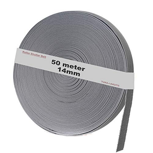 TUKA-i-AKUT 50 m Rolladengurt, 14mm x 50m Rolle Stabiler Gurtband für Rollladen, speziell verstärkte Webkanten, hohe Reißfestigkeit Scheuerfestigkeit, UV Beständigkeit, Grau, TKB5201 Grey von TUKA-i-AKUT