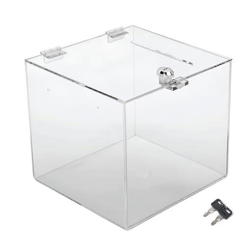 TUKA-i-AKUT Acryl Losbox 20x20x20cm Abschließbar, 3mm Extra Stark Acrylglas Aktionsbox mit Schloß, Spendenbox Einwurfbox Gewinnspielbox Wahlurne Acrylbox Versperrbar, Transparent TKD8260-20cm von TUKA-i-AKUT