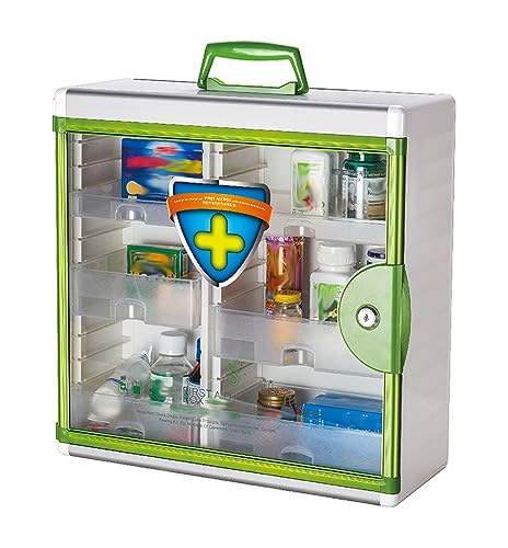 TUKA-i-AKUT Alu Medizinschrank Abschließbar, 5 Fächer Wand Arzneischrank Hausapotheke Erste Hilfe Schrank Arzneischrank Aluminium Rahmen, 2 Schlüssel und Montagematerial, 35x32x17cm TKD6401-M von TUKA-i-AKUT