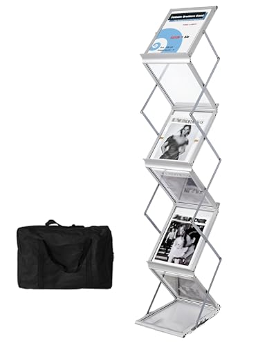 TUKA-i-AKUT Faltbar Prospektständer 6 Fächer A4 aus Alu / Acryl, Inkl. Tragetasche, Literaturständer Bodenprospektständer Magazinständer Kataloghalter Falt-Prospektaufsteller, Silber, TKD8430-A4-Sa von TUKA-i-AKUT