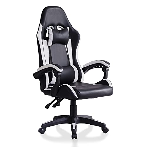 Gaming Stühle, Bürostühle Ergonomischer Stuhl Racing, schreibtischstuhl, Computerstuhl mit Neigungsverstellung, Armlehne, abnehmbare Kopfstütze, Lendenkissen, höhenverstellbar, Wippfunktion Weiß von TUKAILAI