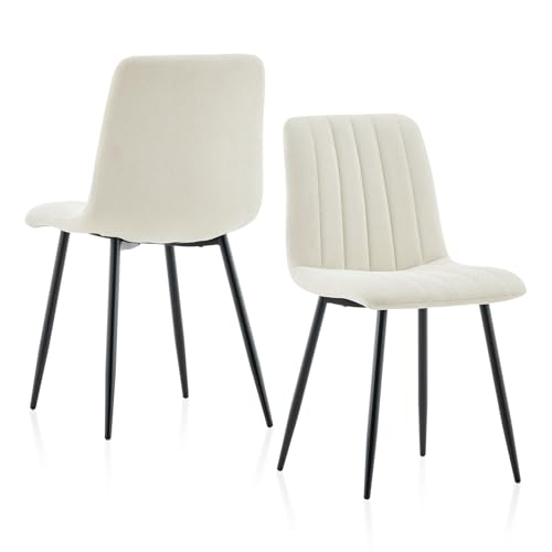 TUIKAILAi Esszimmerstühle 2er Set，Ergonomic Design Bequemer Polsterstuhl，Beige Wohnzimmer Stühle mit Rückenlehne,Metallbeine Schlafzimmer Esszimmer Stuhl von TUKAILAI