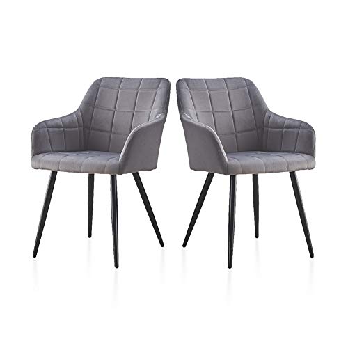 TUKAILAI 2 x Esszimmerstühle 2er Set Esszimmerstuhl Küchenstuhl Polsterstuhl Design Stuhl mit Rückenlehne, mit Sitzfläche aus Samt, Gestell aus Metall Grau von TUKAILAI