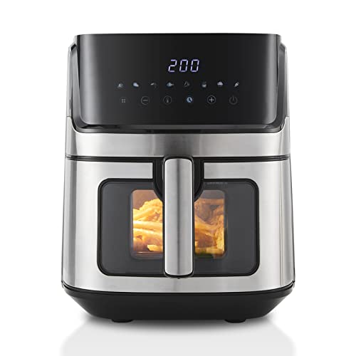 TUKAILAI 6.5L Digital Heißluftfritteuse, 1700W Heißluftfritteuse mit 8-Presets Rezepten, LED Display, Touchscreen, 60-Minuten Timer und 80-200℃ Temperaturkontrolle Sichtfenster für Familiengebrauch von TUKAILAI