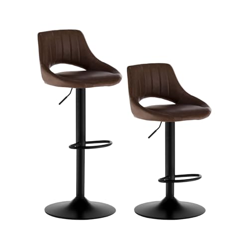 TUKAILAI Barhocker 2er Set, Barstuhl Höhenverstellbar Drehhocker aus Kunstleder, Hocker Drehbar mit Hohle Rückenlehne Fußstütze Metallrahmen, Küchenhocker Tresenhocker für Küchen Bars Kneipen, Braun von TUKAILAI
