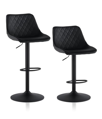 TUKAILAI Barhocker 2er-Set, Barstuhl aus Kunstleder glänzend mit Rückenlehne, Drehstuhl, moderner Küchenhocker mit Fußstütze Frühstücksbarhocker, 360° drehbar, höhenverstellbar,Fußstütze,Schwarz von TUKAILAI