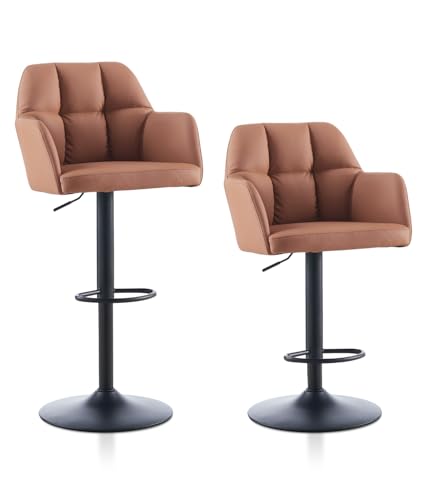 TUKAILAI Barhocker 2er Set Barstühle Höhenverstellbar, Drehstühle, Barstuhl Küchenstühle mit Rückenlehne und Fußstütze, gemütliche Kunstleder weiche Sitzfläche, Braun von TUKAILAI