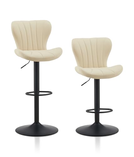 TUKAILAI Barhocker 2er Set Kunstleder, Barstuhl Höhenverstellbar，360°Drehbar, Hocker mit lehne,fußstütze,metallrahmen, Moderner Schalenform Küchenhocker Tresenhocker für Küche Bars, Creme von TUKAILAI