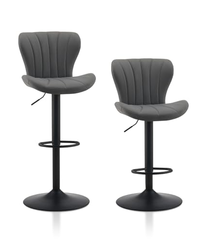 TUKAILAI Barhocker 2er Set Kunstleder, Barstuhl Höhenverstellbar，360°Drehbar, Hocker mit lehne,fußstütze,metallrahmen, Moderner Schalenform Küchenhocker Tresenhocker für Küche Bars, Grau von TUKAILAI